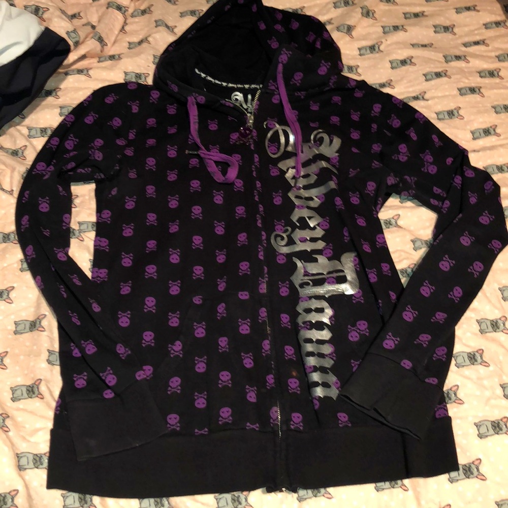 Abbey dawn rare purple skull foil zipper hoodie
